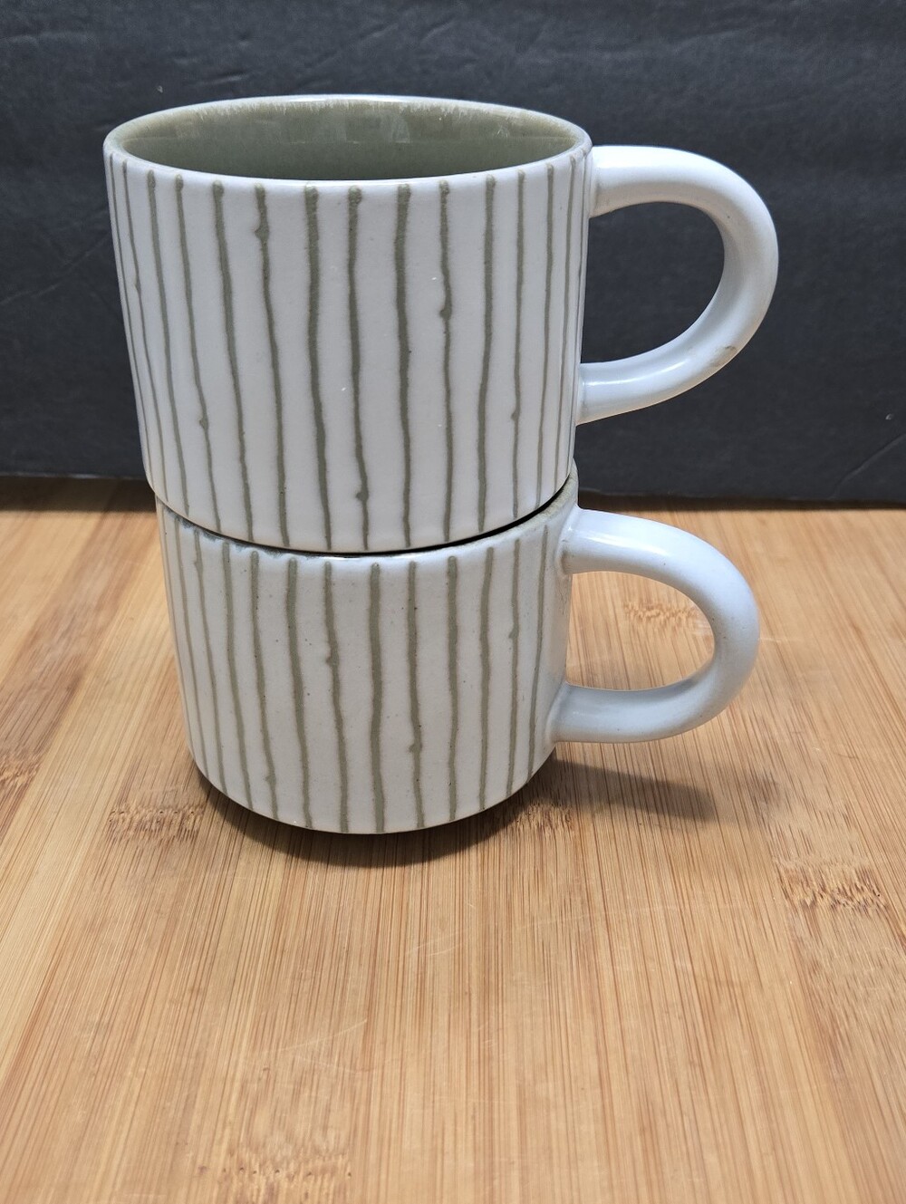 Set of 2 Hearth & Hand Mug Magnolia Stoneware Coffee Mug Tea Cup Embossed Stripe